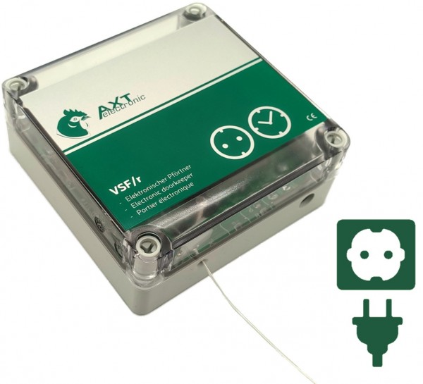 VSF/r – Automatische Hühnerklappe, Steuerung durch externe Steckdosen-Zeitschaltuhr (Strom an/aus)