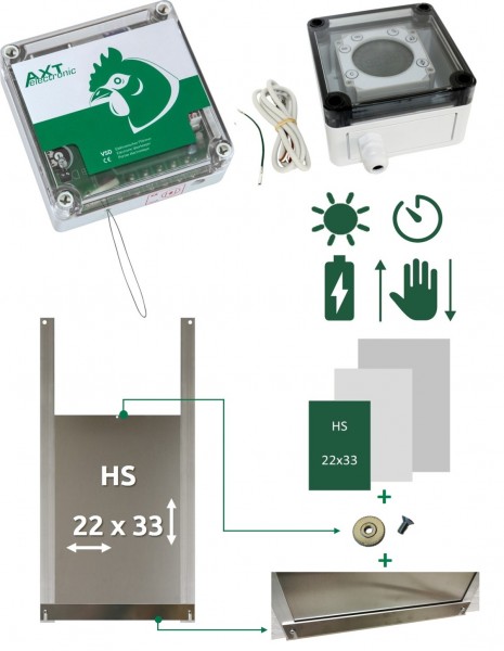 SET A - Electronic Doorkeeper VSD with batteries, external mounting, timer (digital), chicken flap size S